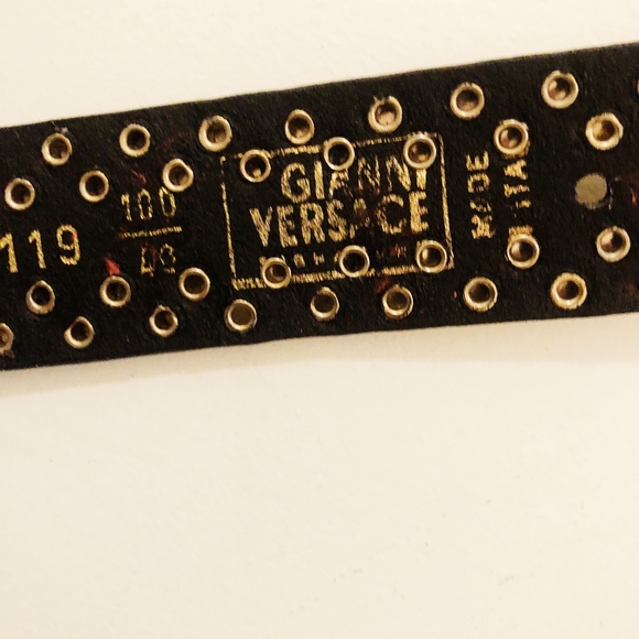 Auth GIANNI VERSACE medusa black leather gold belt - Picture 4 of 6